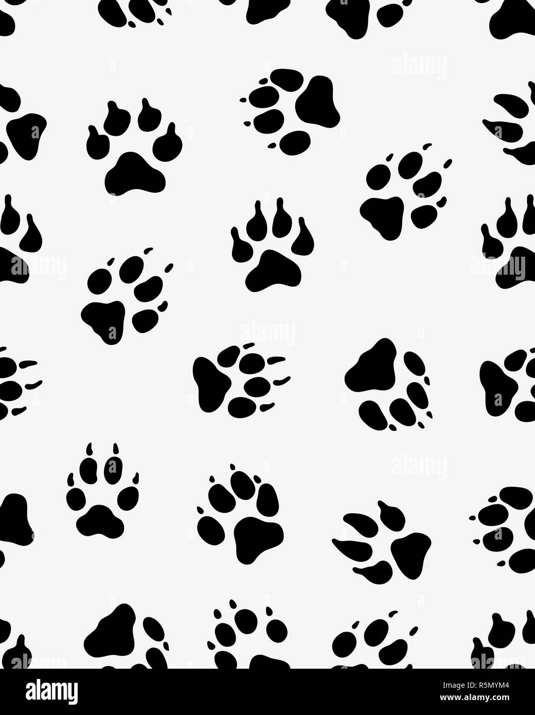 Modello senza giunture di silhouette nera di stampe della zampa del cane Foto Stock