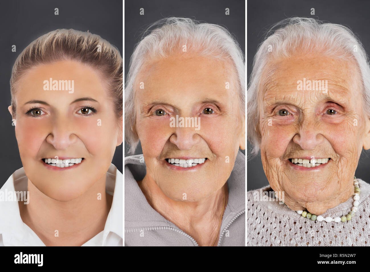 Ritratto di un sorridente vecchia donna Foto Stock