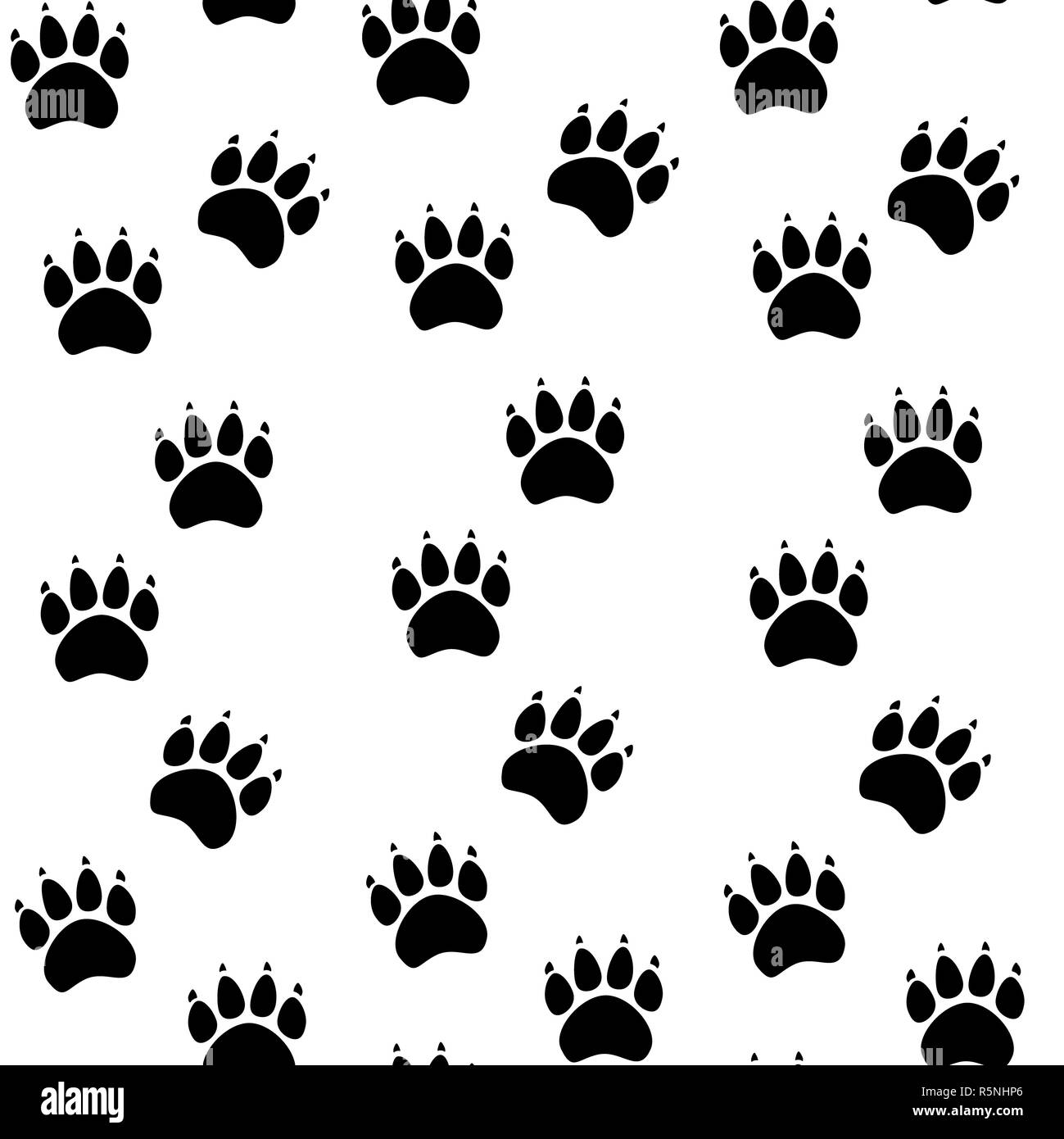 Gatto o cane paw seamless pattern - vettore footprint animale texture. Illustrazione Vettoriale. Foto Stock