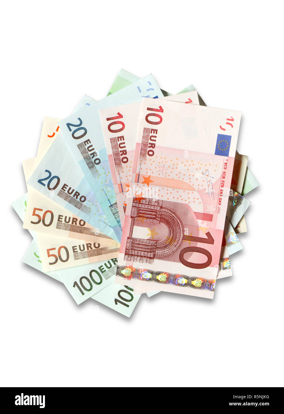 Pila di Unione europea valuta isolato su sfondo bianco con tracciato di ritaglio Foto Stock