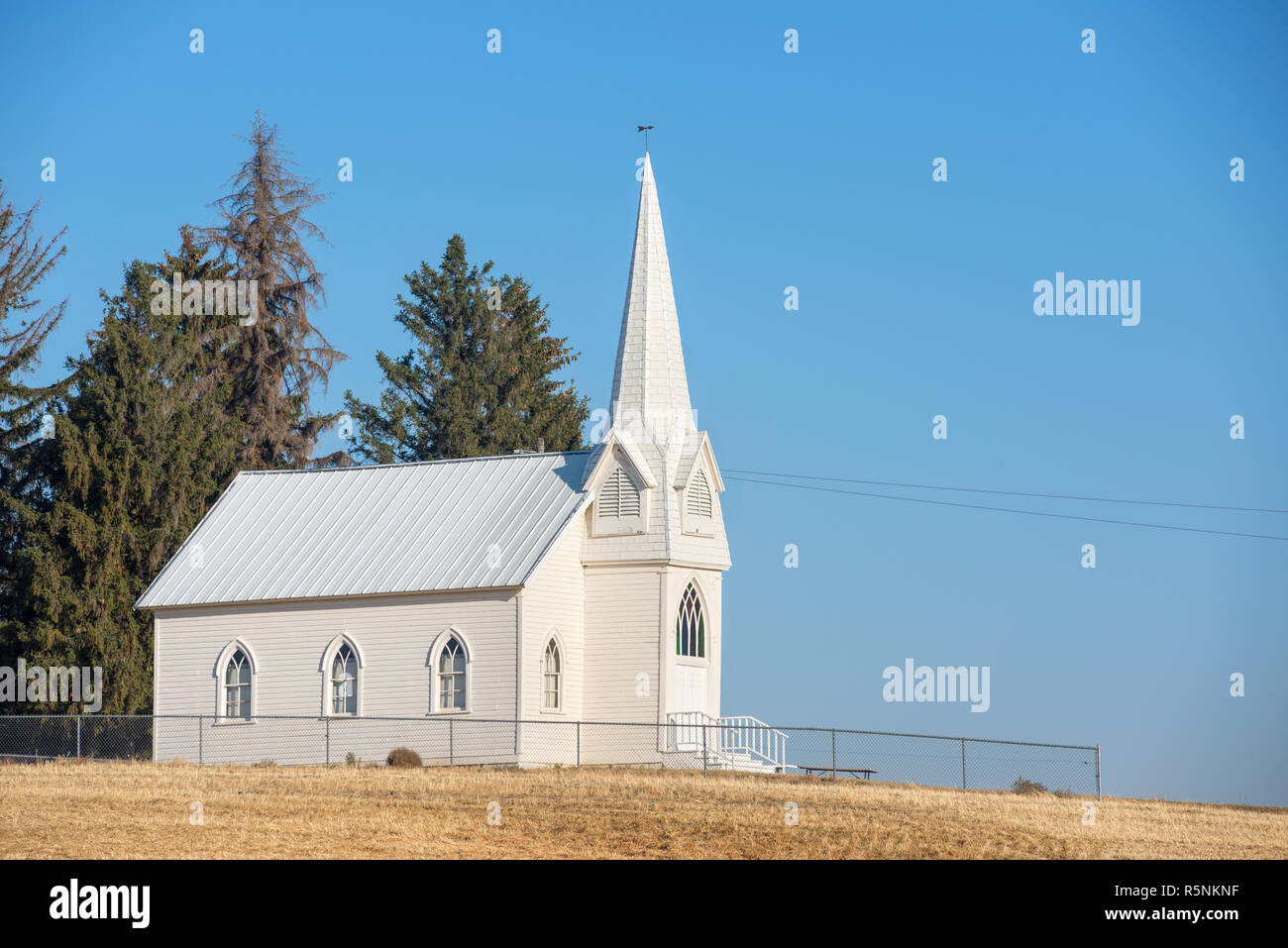 La storica Chiesa Sherman nella contea di Lincoln, Washington. Foto Stock