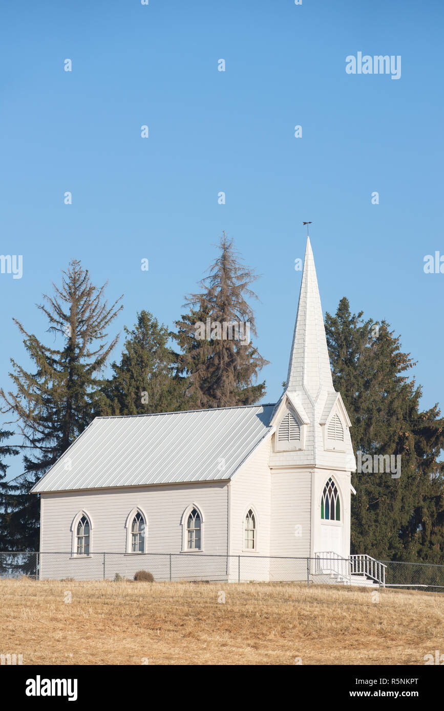 La storica Chiesa Sherman nella contea di Lincoln, Washington. Foto Stock