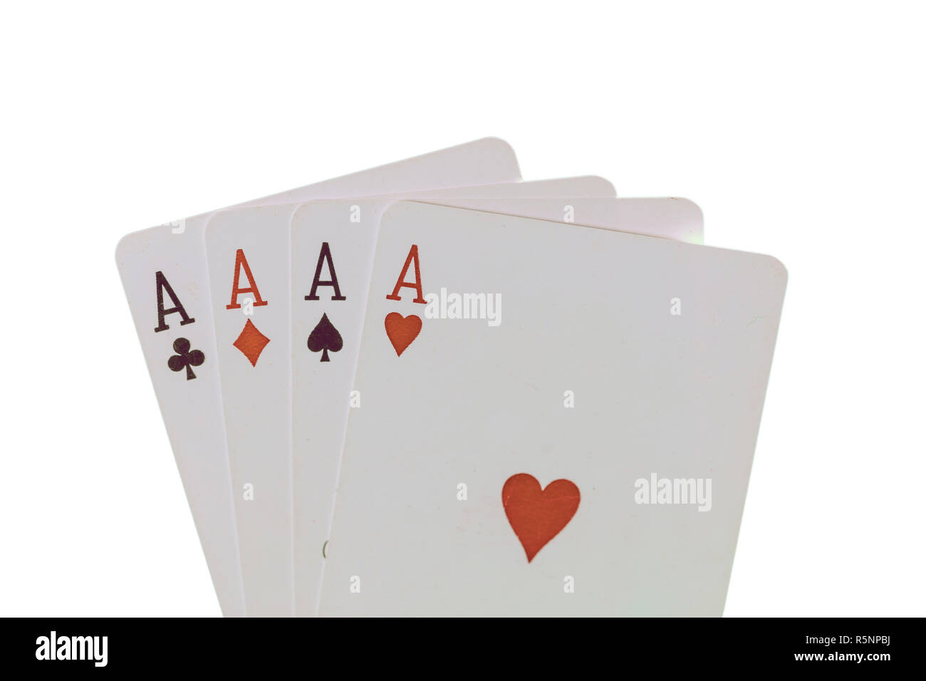 Poker, casino carte da gioco concetto. Quattro Assi isolati su sfondo bianco Foto Stock