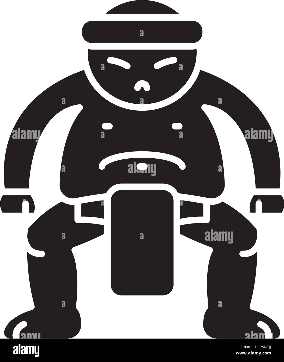Sumo icona nera, segno del vettore su sfondo isolato. Concetto di Sumo simbolo, illustrazione Illustrazione Vettoriale