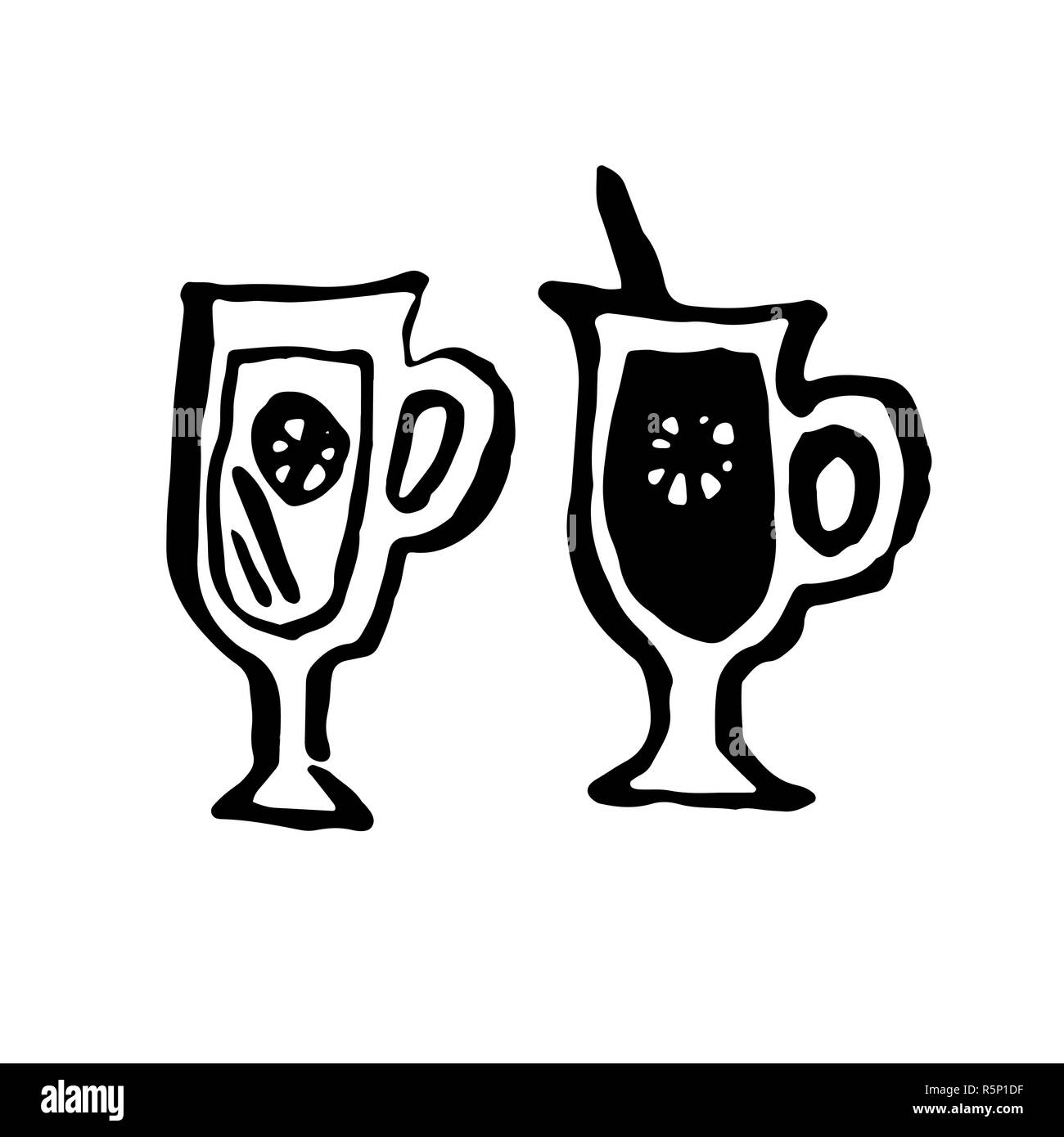 Bevanda ghiacciata icon set. Tè freddo al limone. Grunge spazzola di inchiostro illustrazione vettoriale. Illustrazione Vettoriale