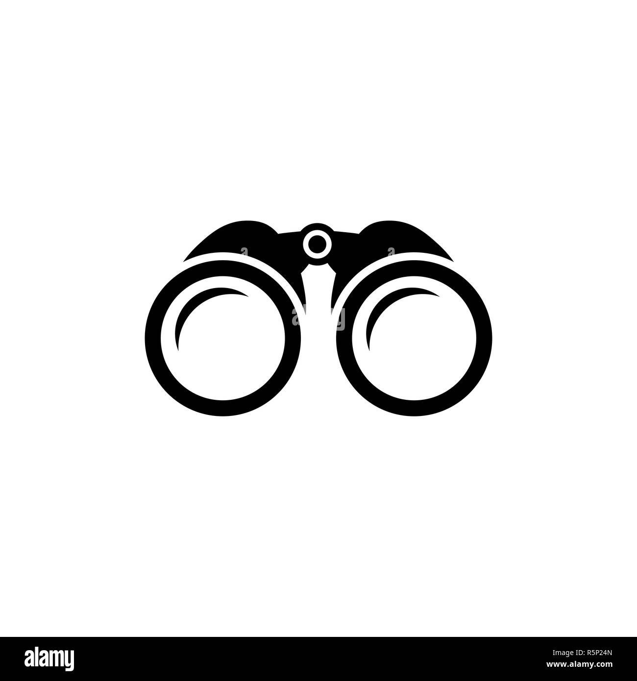 Icona del binocolo in nero. Semplice simbolo di zoom in stile piatto isolato su sfondo bianco. Un semplice binocolo vettore icona astratta per la progettazione di un sito web o Illustrazione Vettoriale