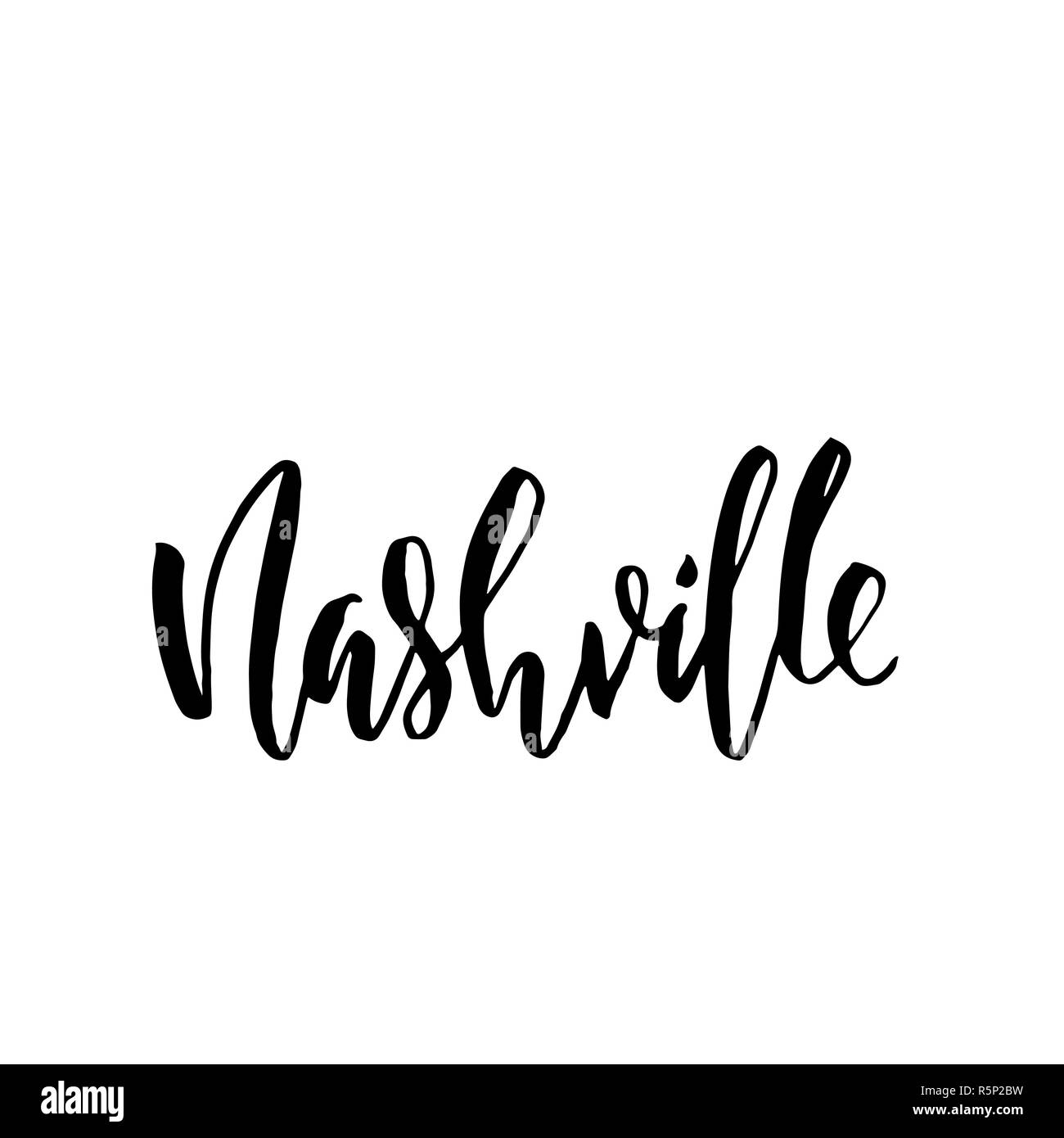 Nashville, Stati Uniti d'America. Tipografia pennello asciutto lettering design. Disegnato a mano poster di calligrafia. Illustrazione Vettoriale. Illustrazione Vettoriale
