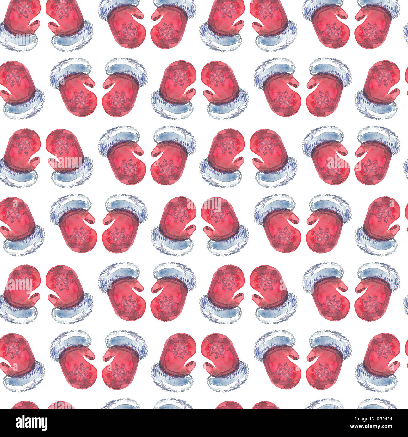 Acquerello Natale seamless pattern con red muffole. Per la confezione regalo, carta, tovaglioli, tessili per la casa. Foto Stock