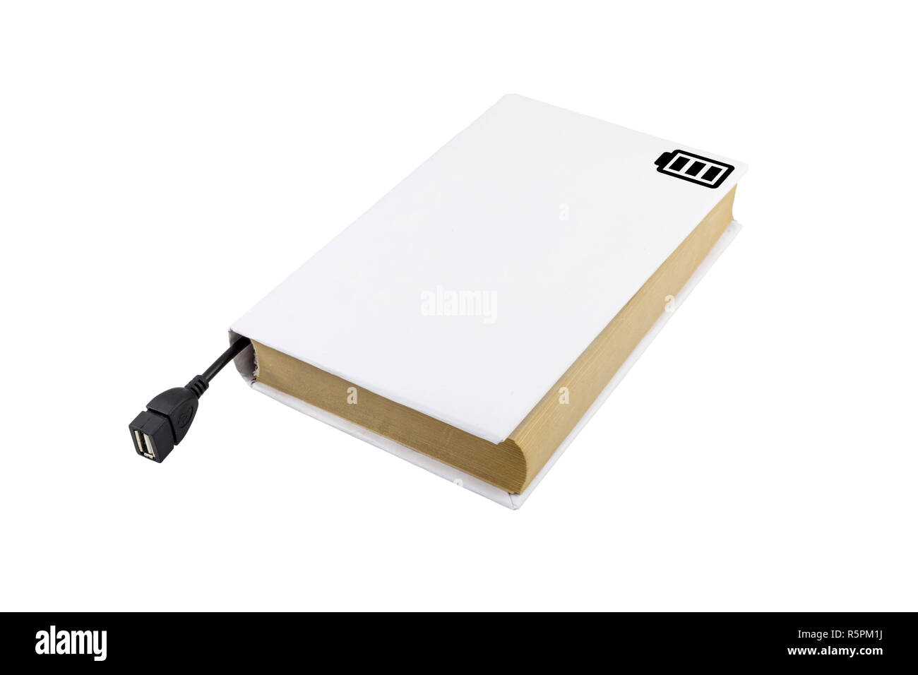 Prenota con il simbolo della batteria collegata ad un cavo USB Foto Stock