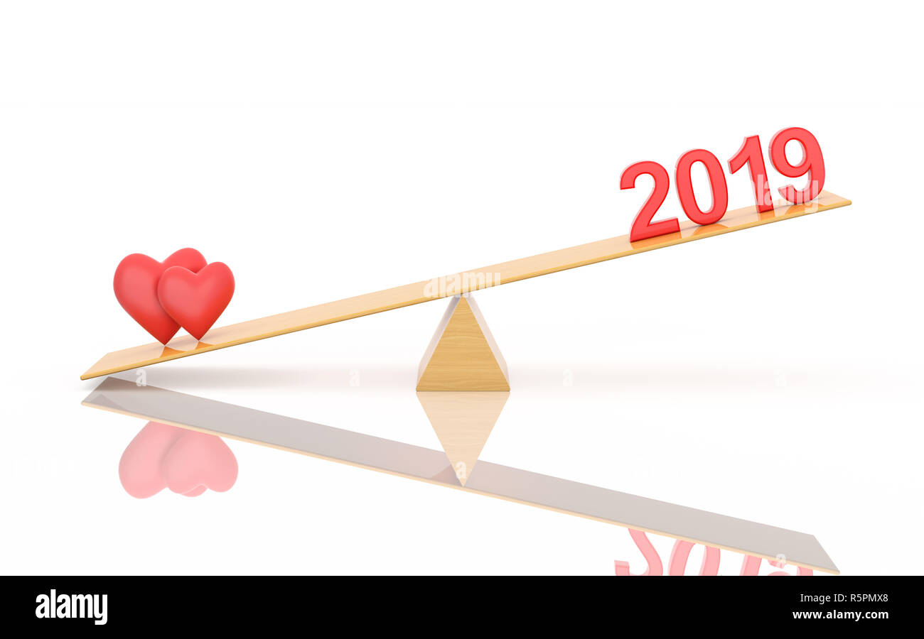 Nuovo anno 2019 con il simbolo del cuore - Immagine 3D rappresentata Foto Stock