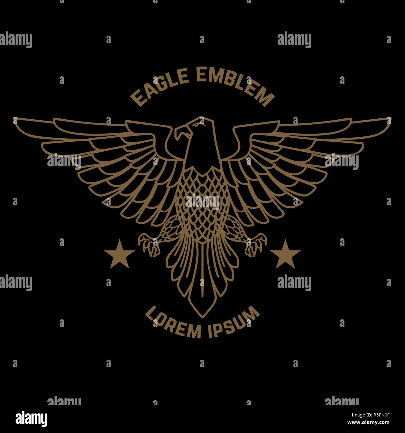 Modello emblema con eagle in golden stile. Gli elementi di design per il logo, marchio, segno, menu. Illustrazione Vettoriale Illustrazione Vettoriale