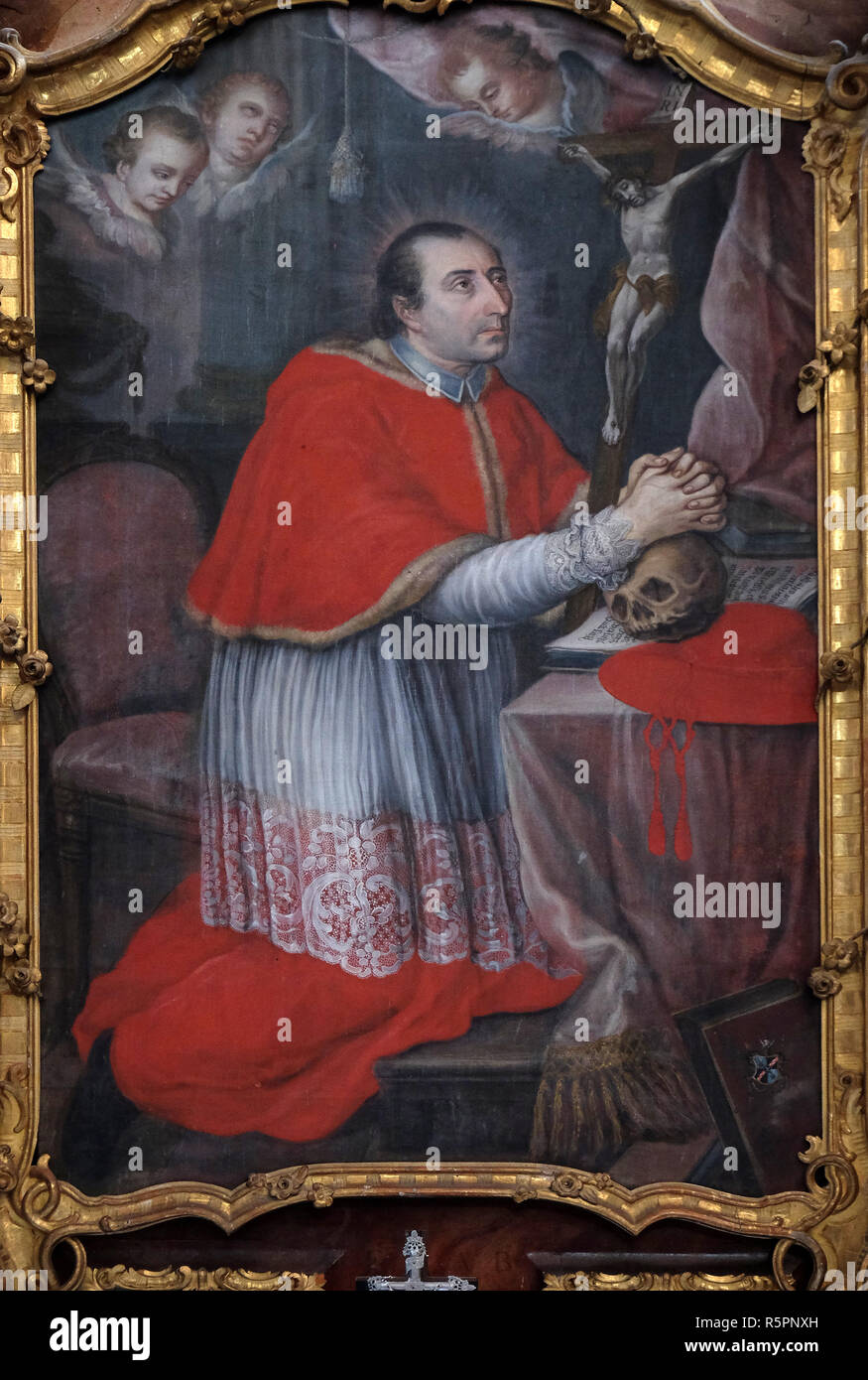 San Carlo Borromeo, ancona in Abbazia Cistercense di Bronbach in Reicholzheim vicino Wertheim, Germania Foto Stock