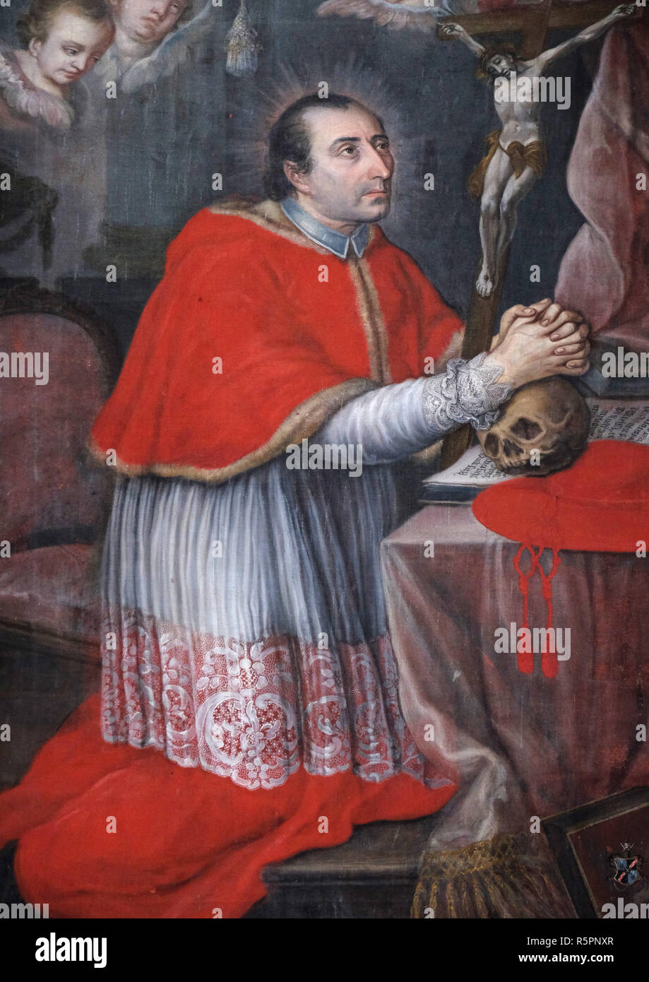 San Carlo Borromeo, ancona in Abbazia Cistercense di Bronbach in Reicholzheim vicino Wertheim, Germania Foto Stock