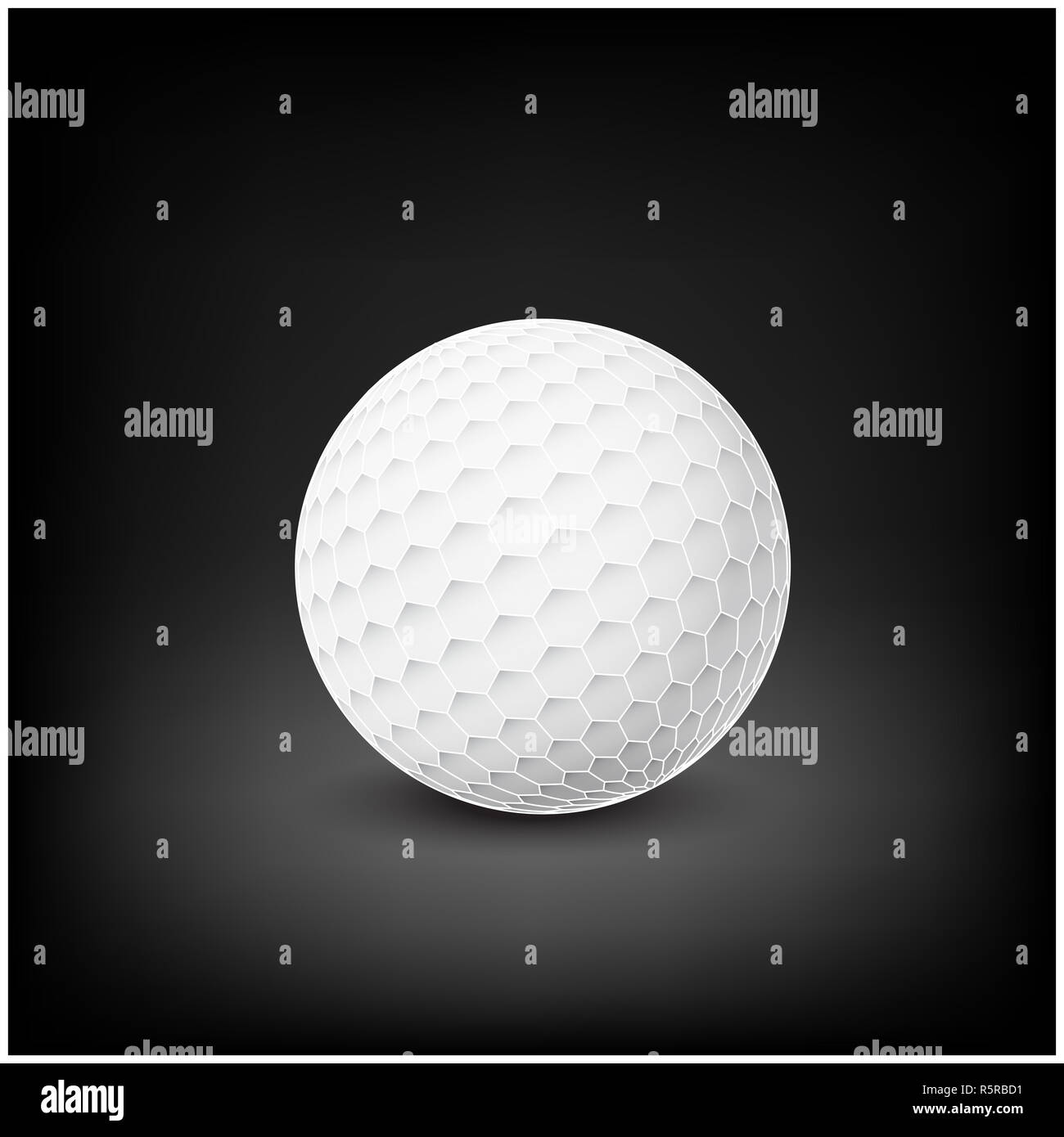 Golfball vettore realistiche. Immagine della singola attrezzatura da golf, palla. illustrazione isolata sulla maglia scuro dello sfondo. Foto Stock