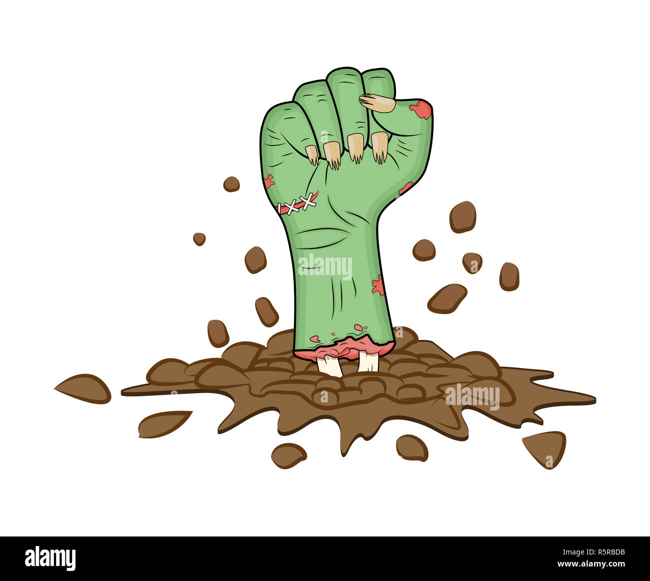 Mano di zombie, gesto del pugno al di fuori della massa vettore di halloween - realistico isolato del fumetto illustrazione. Immagine di scary monster pugno gesto con le ossa dalla pelle verde. Immagine isolata su sfondo bianco. Foto Stock Mano di zombie, gesto del pugno al di fuori della massa vettore di halloween - realistico isolato del fumetto illustrazione. Immagine di scary monster pugno gesto con le ossa dalla pelle verde. Immagine isolata su sfondo bianco. Foto Stock