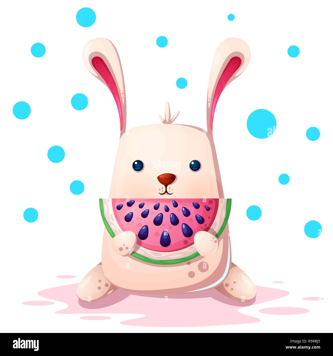 Simpatico coniglio illustrazione con cocomero. Illustrazione Vettoriale