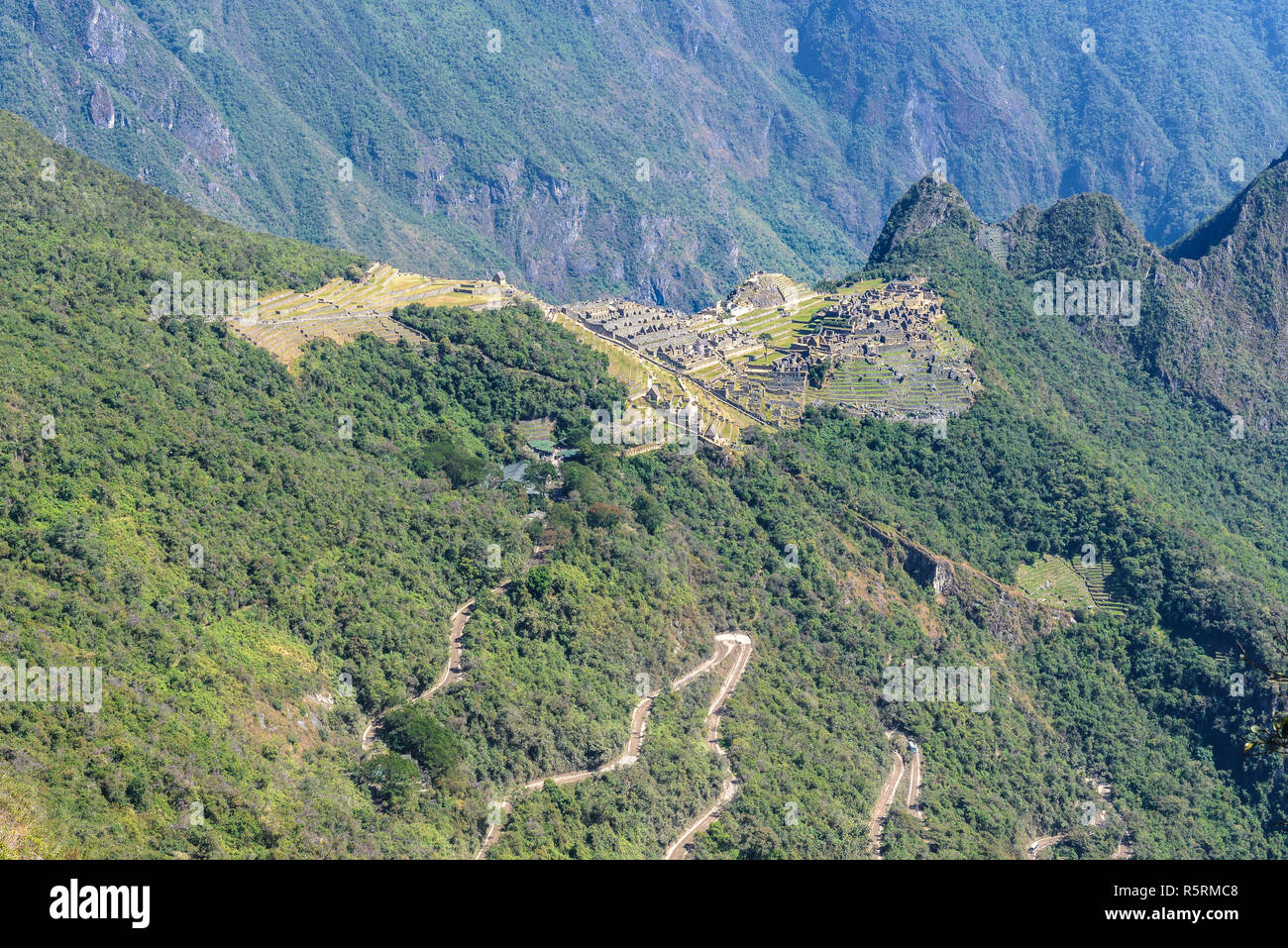 Machu Picchu visto dalla Porta del Sole, Perù Foto Stock
