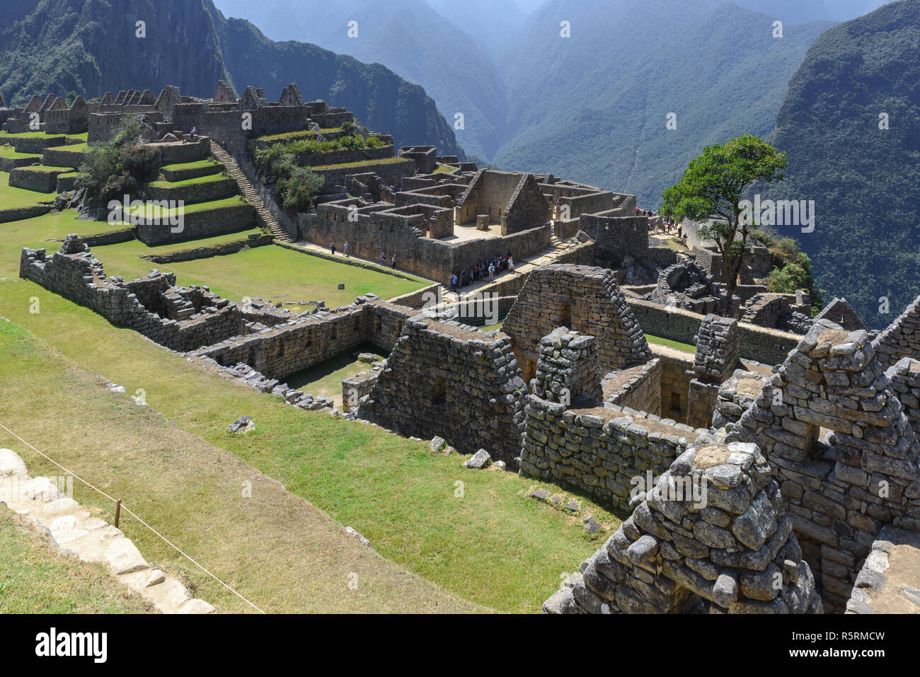 La piazza principale di Machu Picchu, Perù Foto Stock
