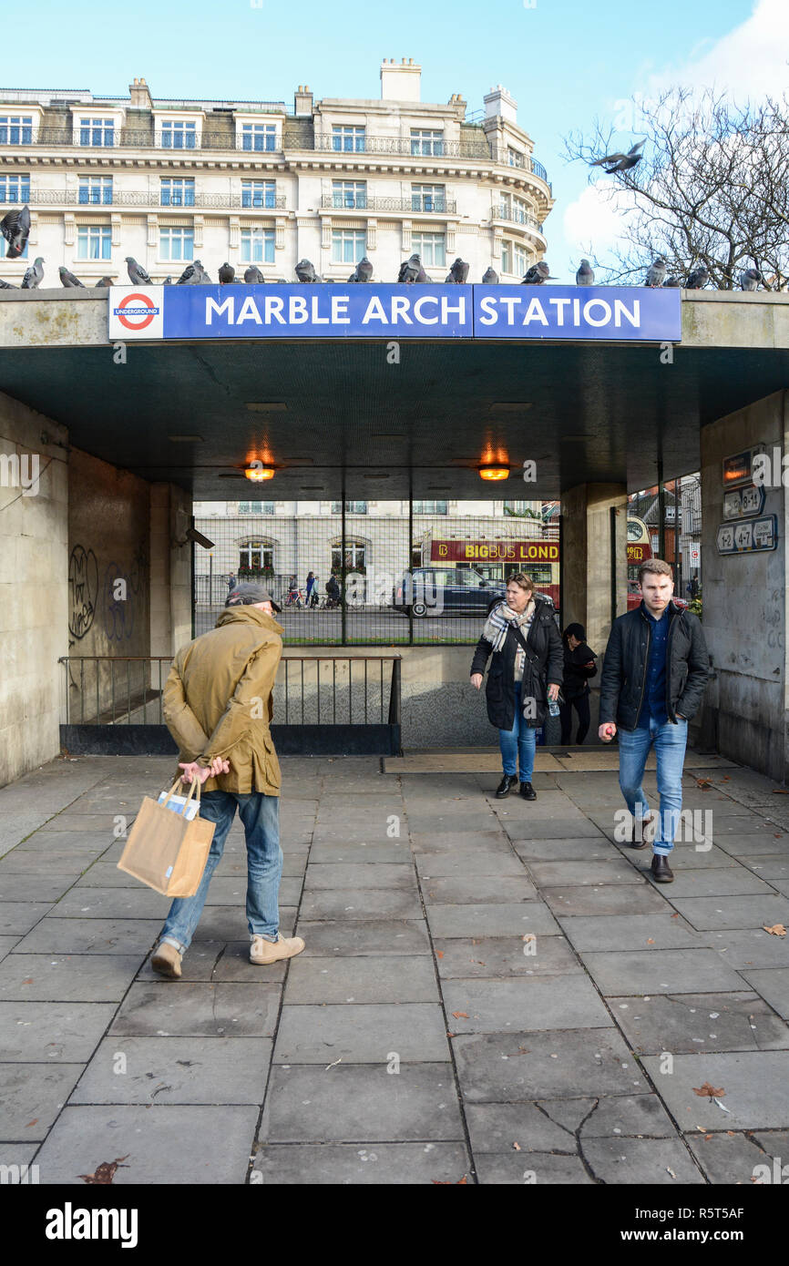 Stazione della metropolitana di Marble Arch ingresso, Marble Arch, London, Regno Unito Foto Stock