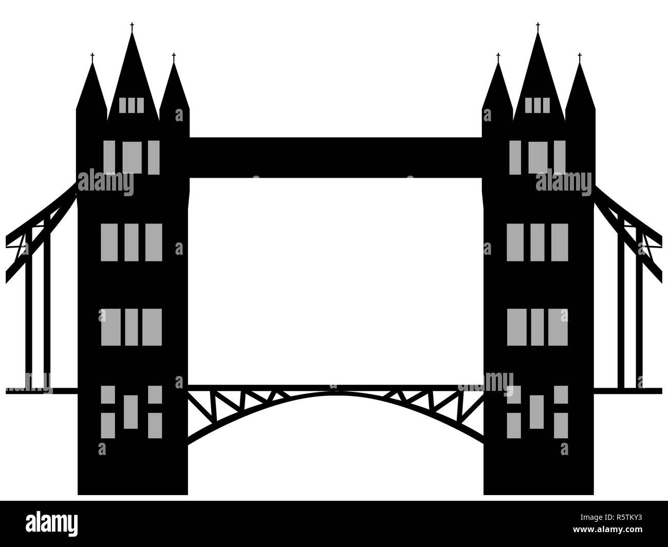 Immagine del cartone animato di Tower Bridge silhouette. Illustrazione di vettore isolato su sfondo bianco. Foto Stock