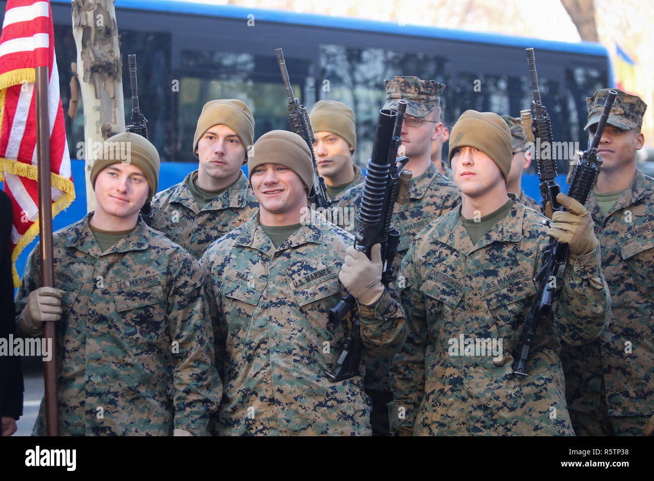 Bucarest, Romania - 1 Dicembre 2018: US marines prendere parte alla Romania della Giornata Nazionale parata militare a Bucarest. Foto Stock
