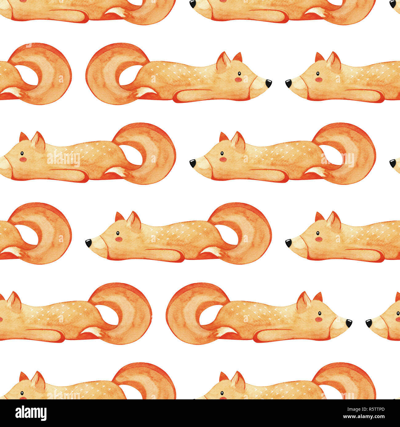 Modello senza cuciture con lazy fox. Lazy animale. Acquerello Foto Stock