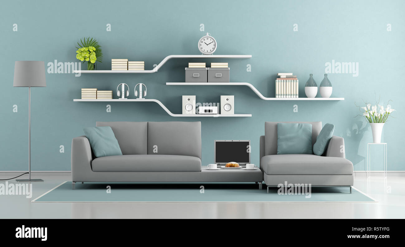 Blu e grigio lounge minimalista Foto Stock