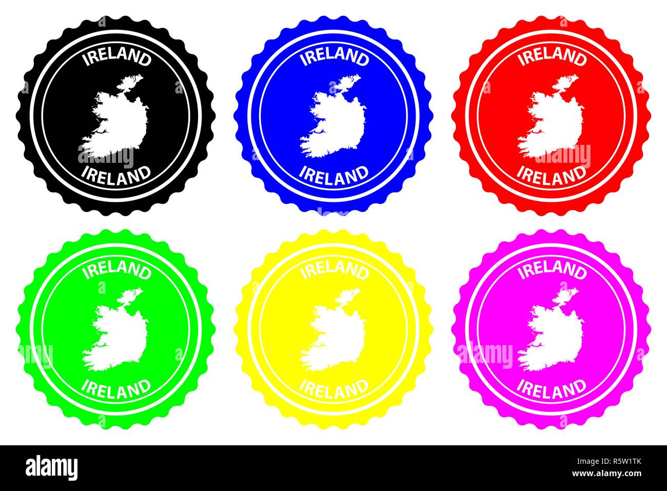 Irlanda - timbro di gomma - vettore, Repubblica di Irlanda mappa pattern - adesivo - nero, blu, verde, giallo, viola e rosso Illustrazione Vettoriale