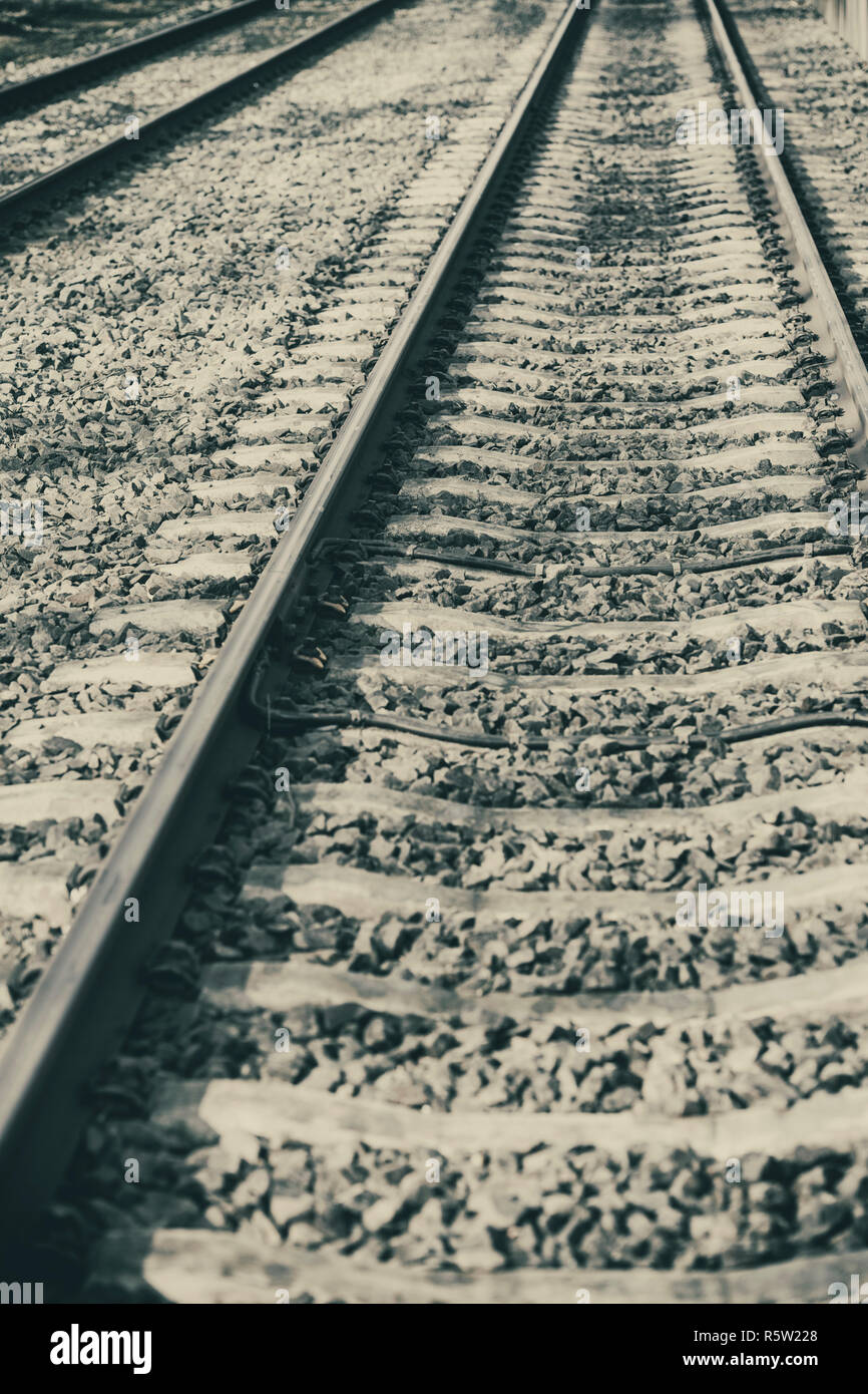 Dettaglio del vuoto di binari ferroviari Foto Stock