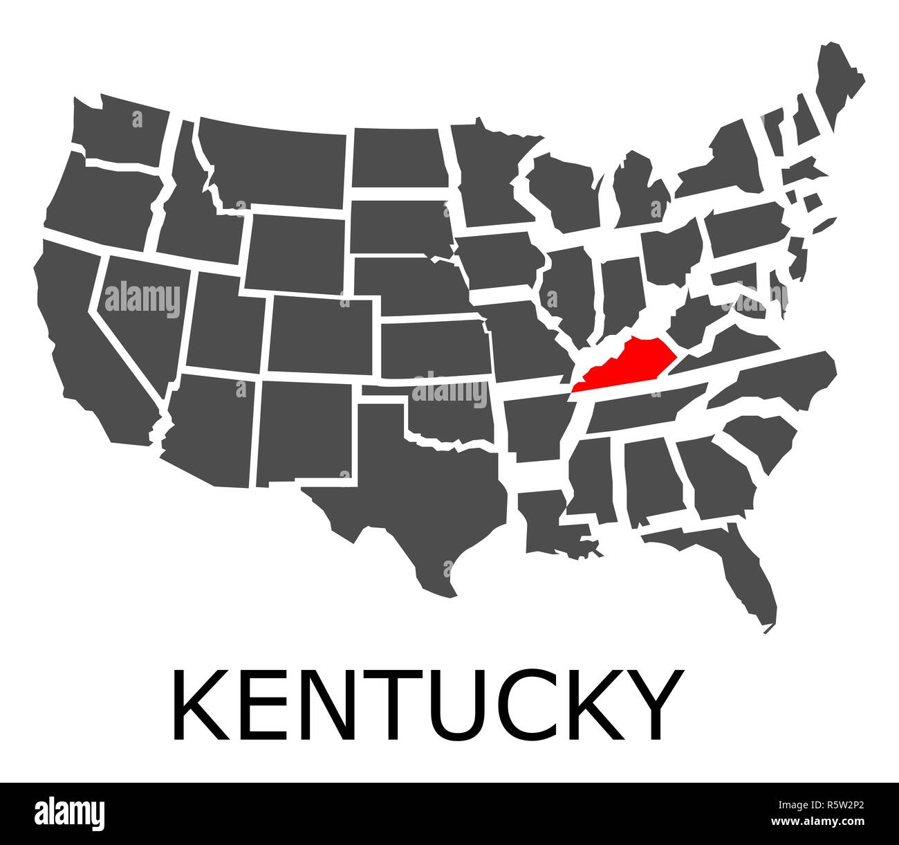 Stato del Kentucky sulla mappa di STATI UNITI D'AMERICA Foto Stock