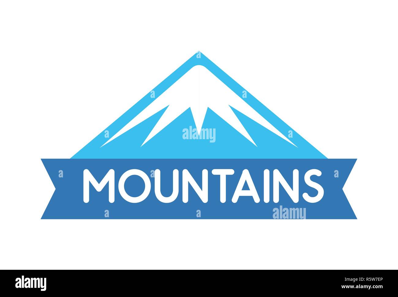 Emblema del vettore delle montagne di colore blu. Illustrazione del logo per la decorazione del tour a alpi, EVEREST o altre spedizioni e viaggi. Illustrazione Vettoriale