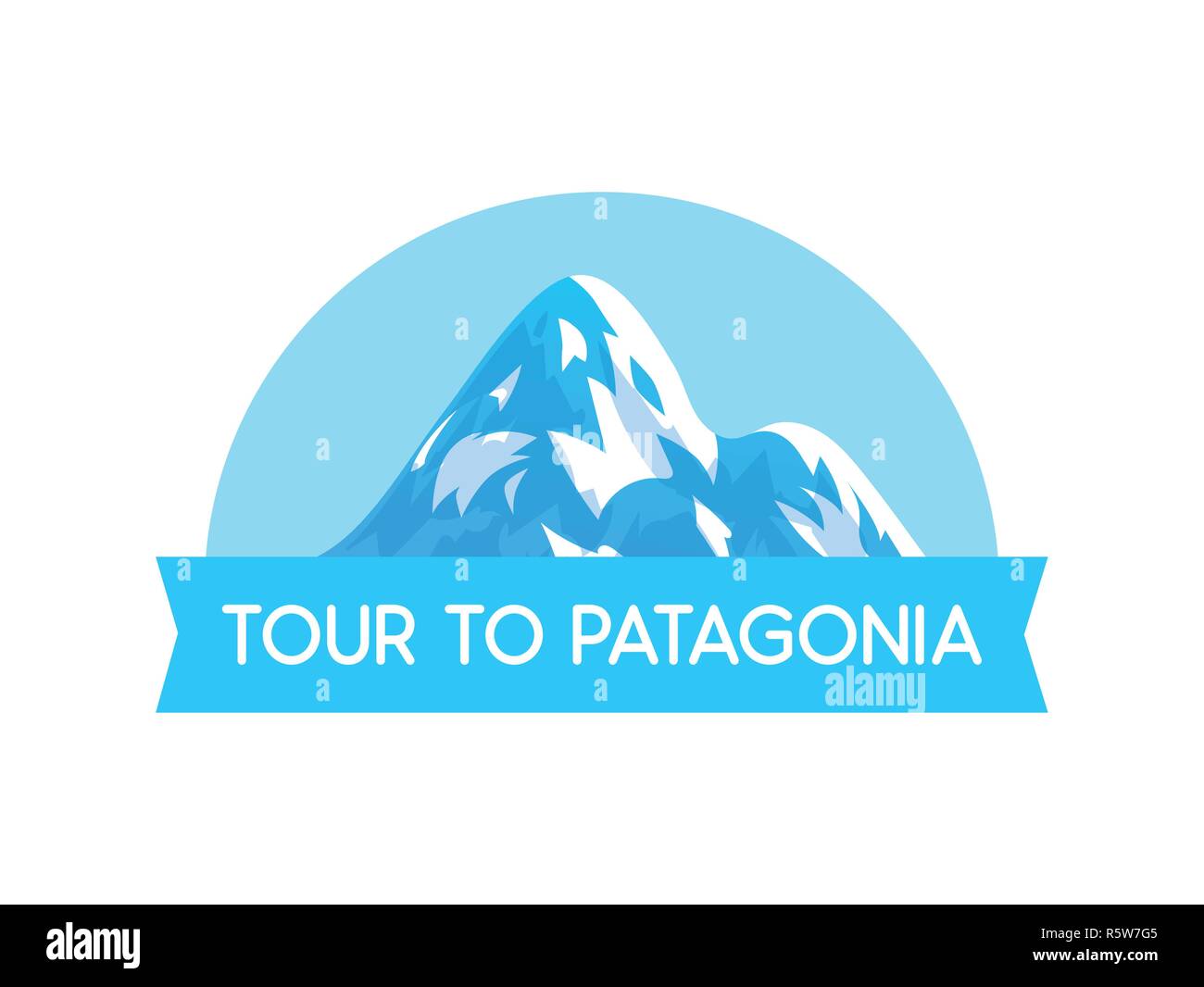 Emblema del logo con illustrazione della Patagonia alpi stile vettoriale - illustrazione vettoriale su bianco Illustrazione Vettoriale
