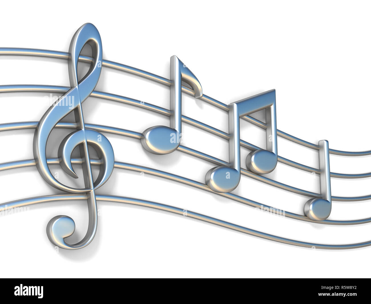 Note musicali sul personale a linee 3D Foto Stock