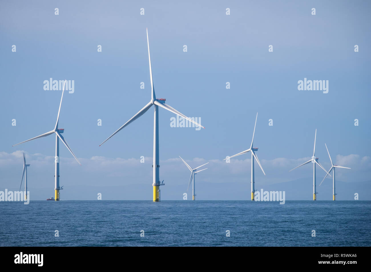 MHI Vestas V164-8.0MW turbine eoliche sulla estensione Walney Offshore wind farm, il più grande del mondo offshore wind farm. Le turbine sono uno dei più potenti turbine in tutto il mondo Foto Stock