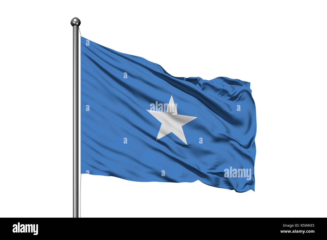 Bandiera della Somalia sventolare nel vento, isolato sullo sfondo bianco. Bandiera somala. Foto Stock
