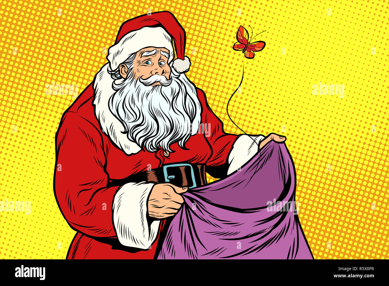Triste Santa e svuotare il Natale borsa con una falena Foto Stock