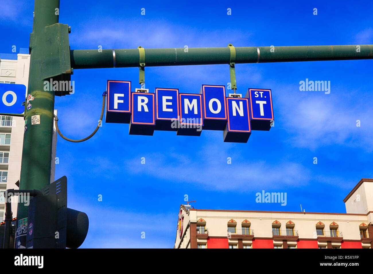 Freemont Street overhead strada segno nel vecchio centro cittadino di Las Vegas, Nevada Foto Stock