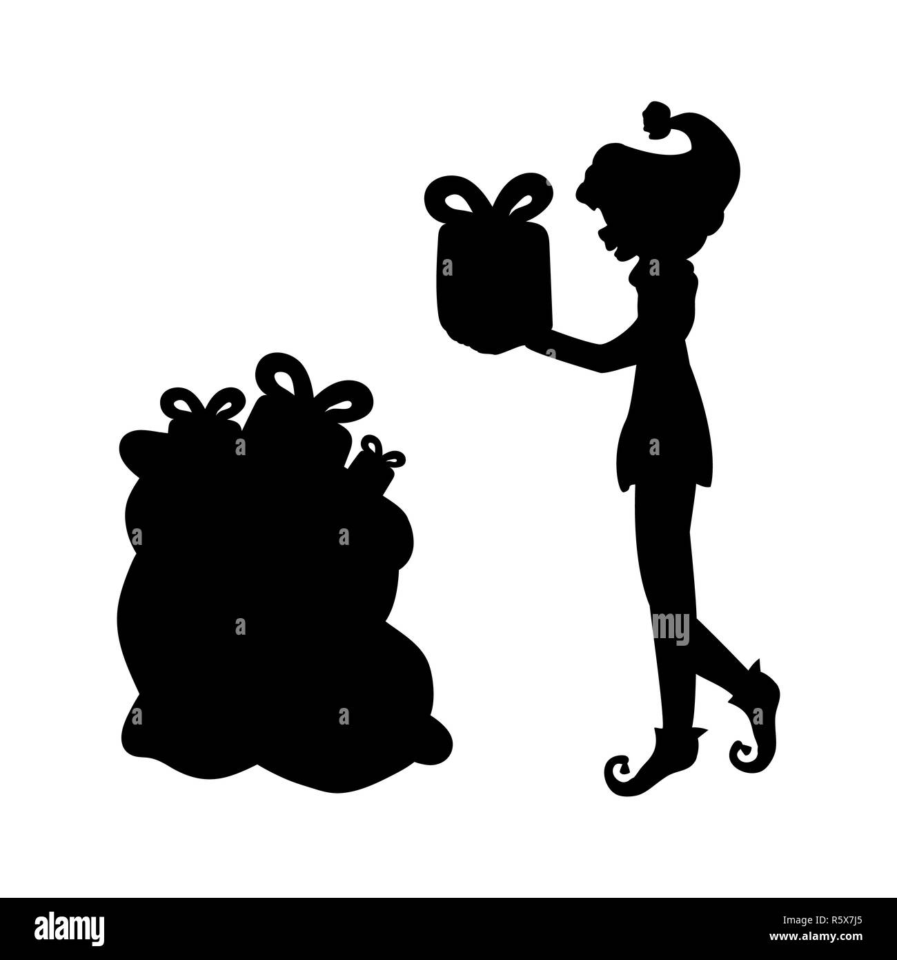 Silhouette di elf natale regali di natale Foto Stock