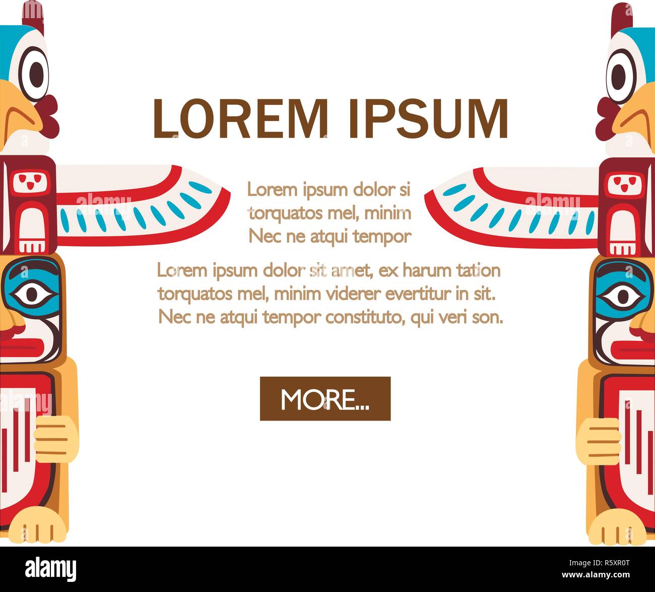 Colorato totem indiani. Oggetto di legno animale simbolo rappresentazione vegetale clan familiare tribù. Appartamento illustrazione vettoriale su sfondo bianco. Pagina del sito Web Illustrazione Vettoriale