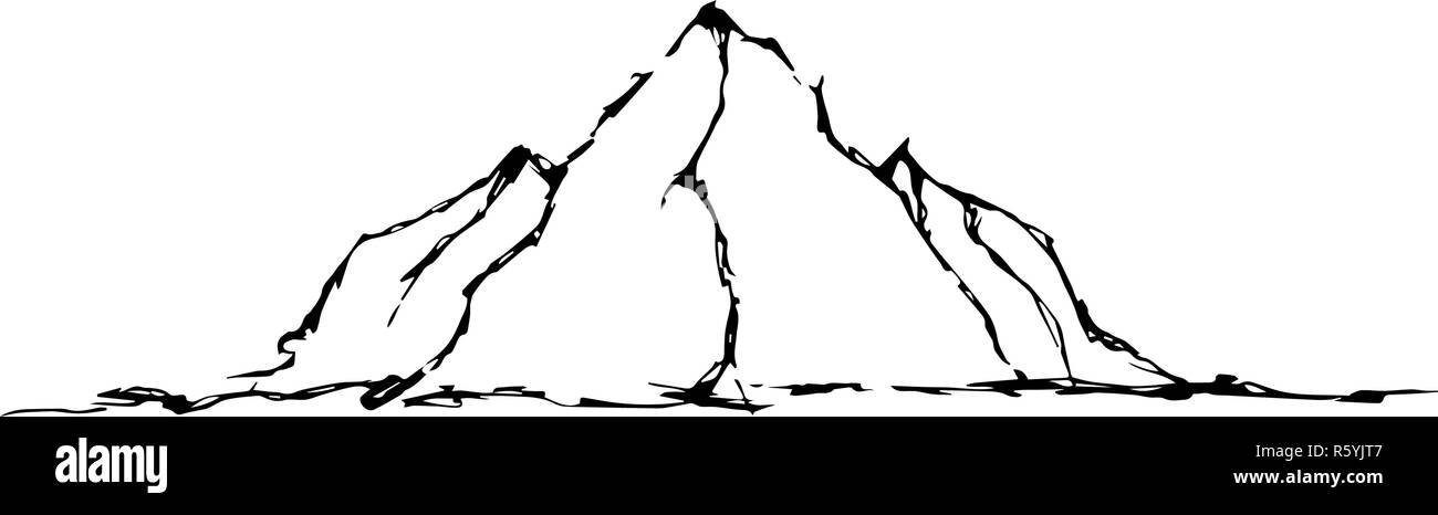 Abstract in bianco e nero con vettore disegnati a mano sulle montagne. Illustrazione Vettoriale