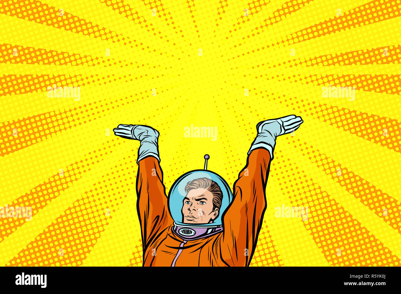 Astronauta modello holding qualcosa sulle sue mani Foto Stock