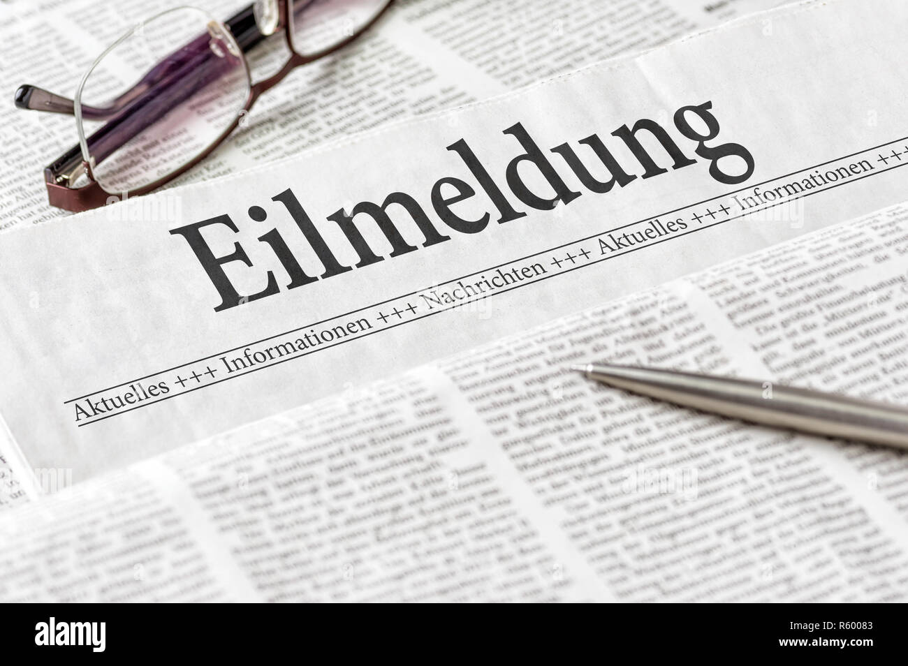 Giornale con la headline eilmeldung Foto Stock