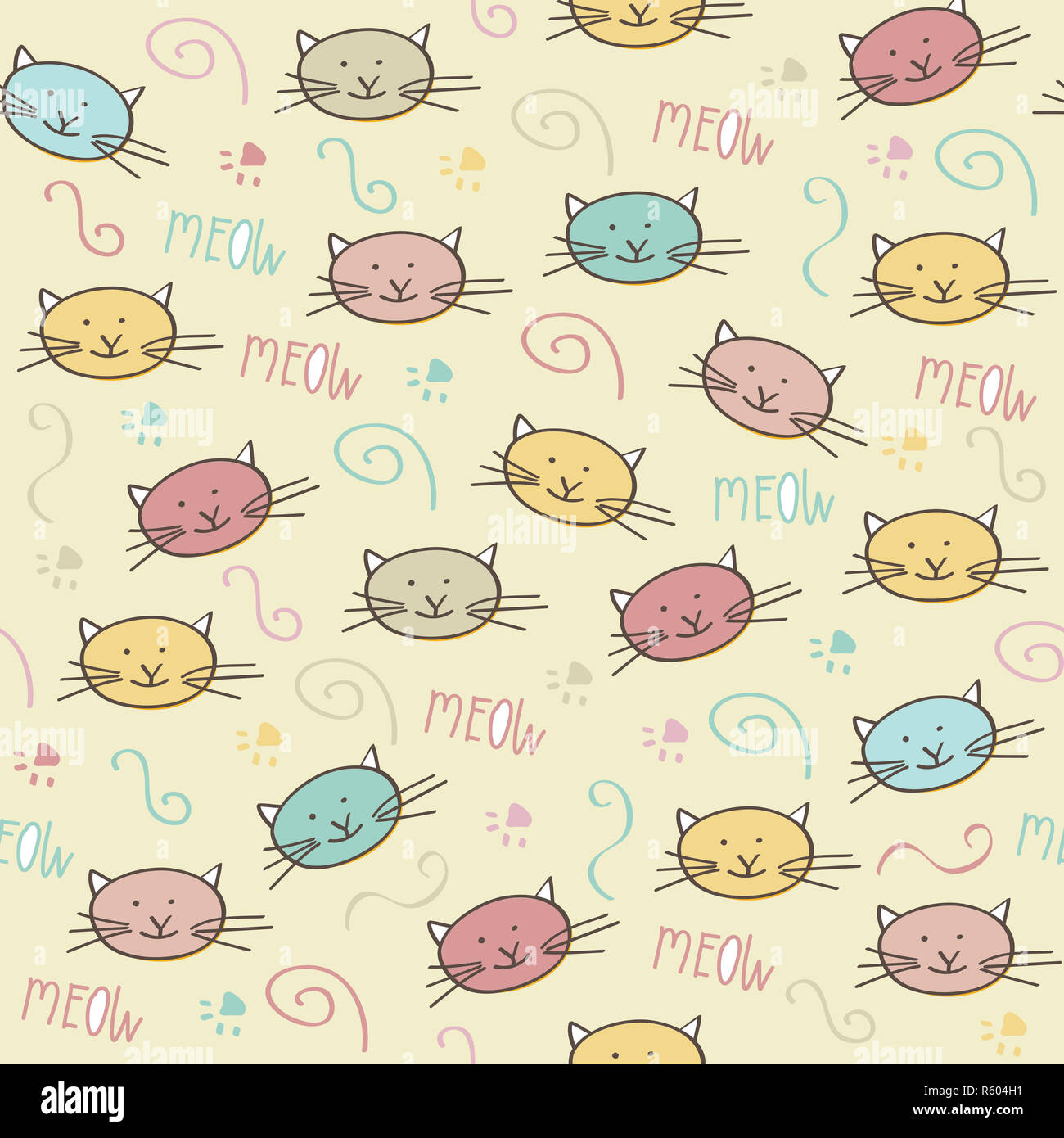 Modello senza cuciture con doodle gatti Foto Stock