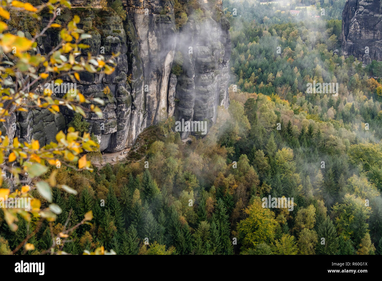 Autunno in montagne di roccia arenaria dell'elba regione bad schandau schrammsteine Foto Stock