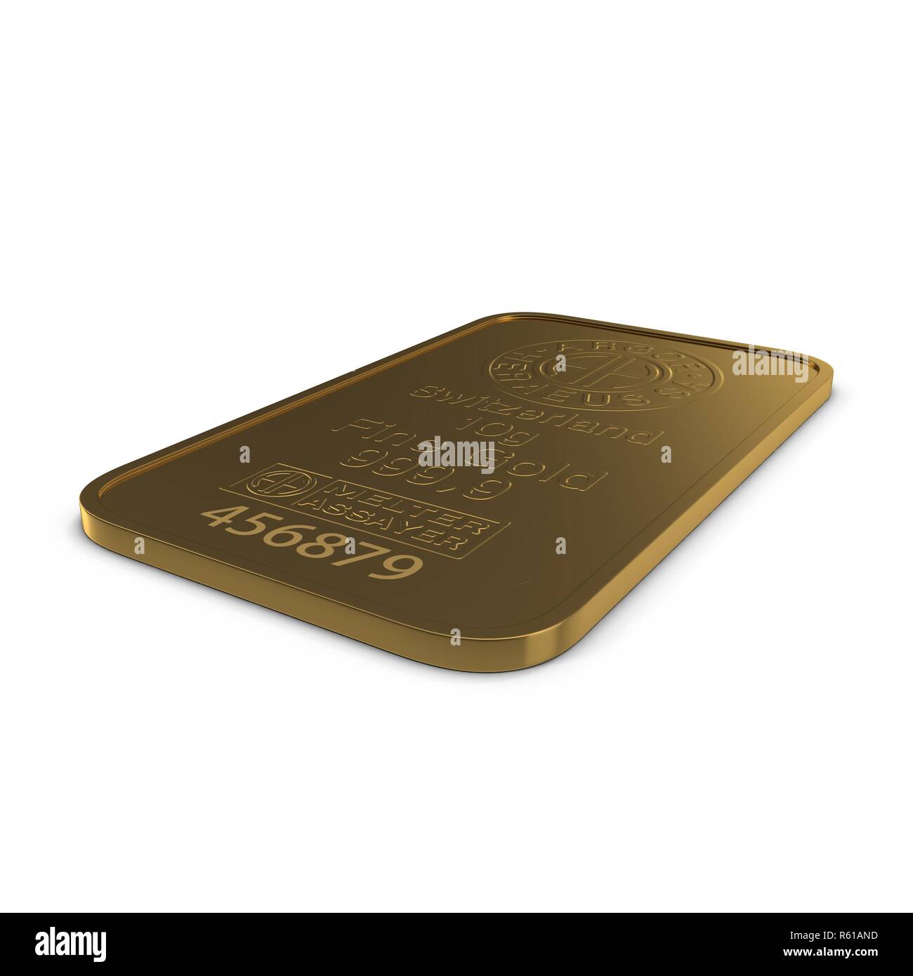 Gold bar 10g isolato su sfondo bianco. 3D illustrazione Foto Stock