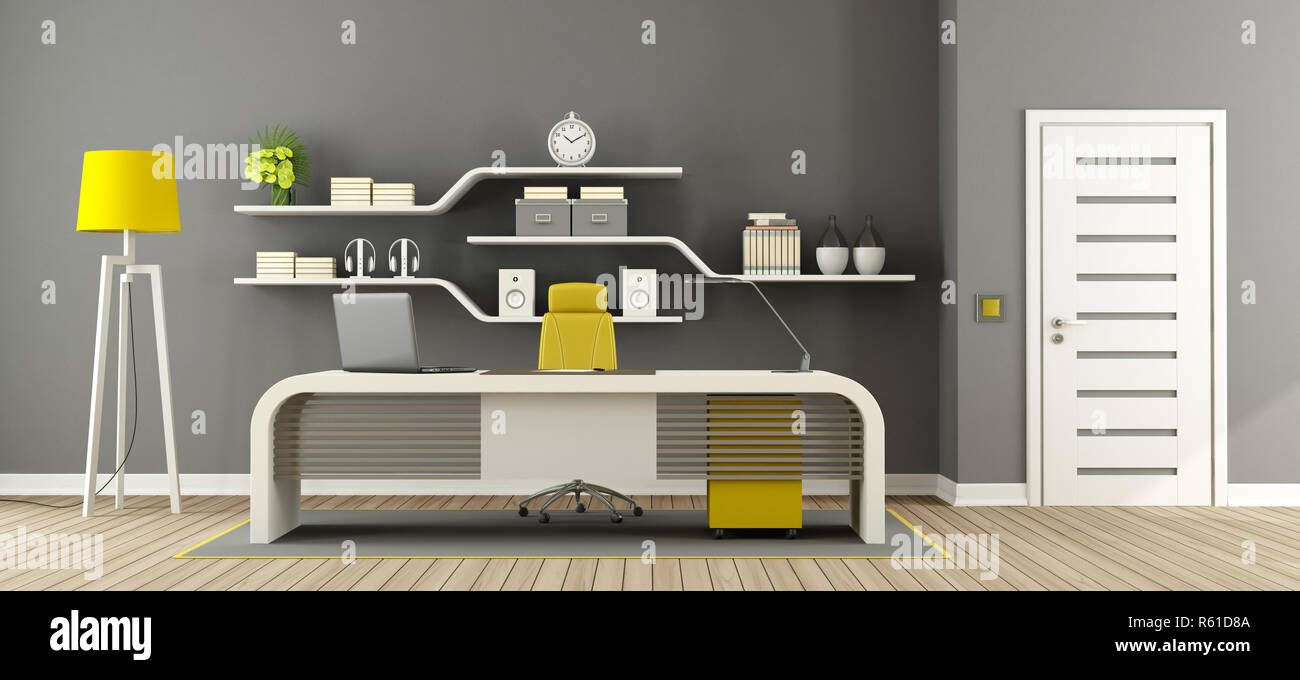 Grigio, bianco e giallo ufficio moderno Foto Stock
