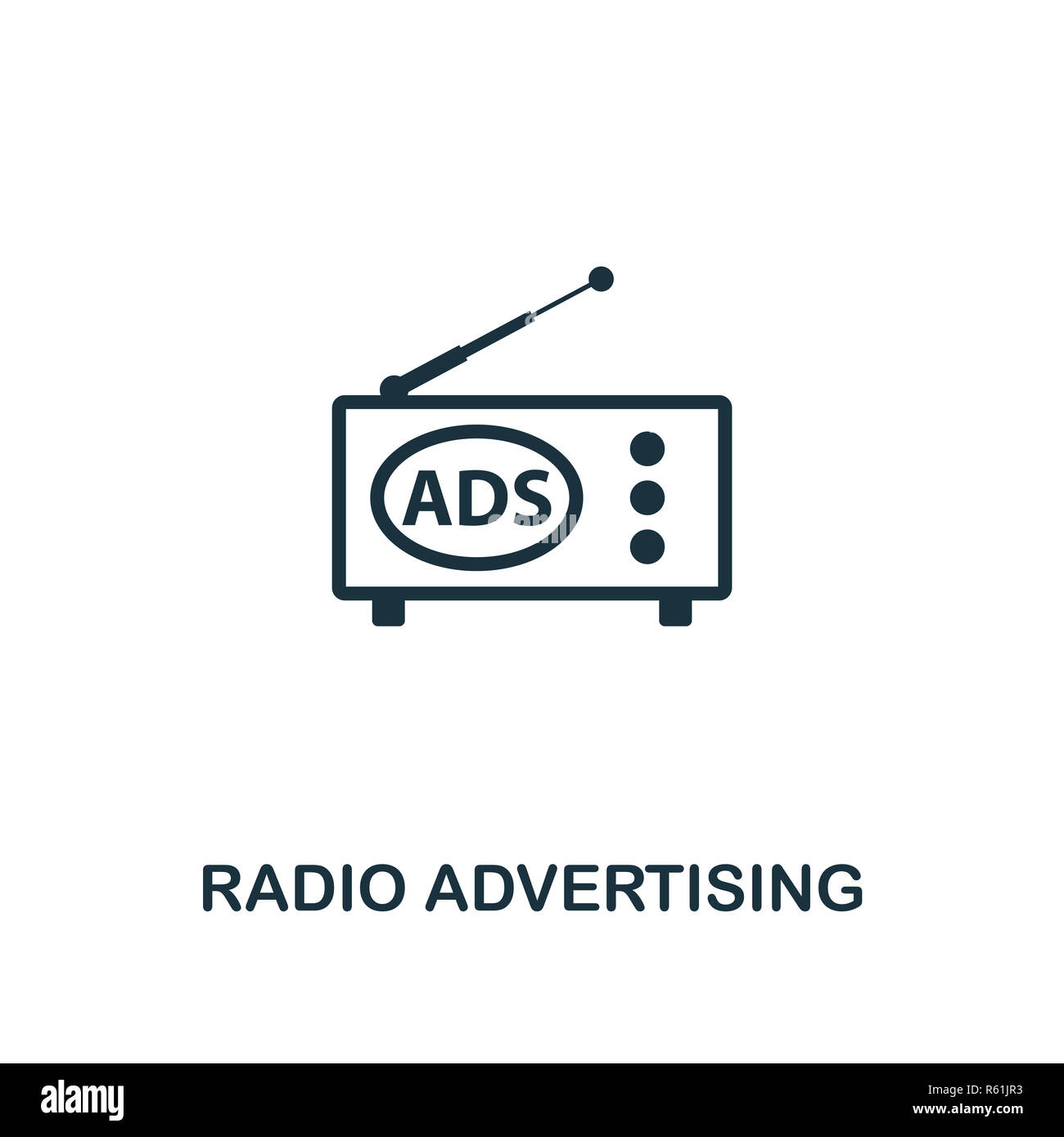 La pubblicità radiofonica icona. Premio di design di stile dalla raccolta pubblicitaria. UX e UI. Pixel radio perfetta icona pubblicitaria per il web design, app softwa Foto Stock