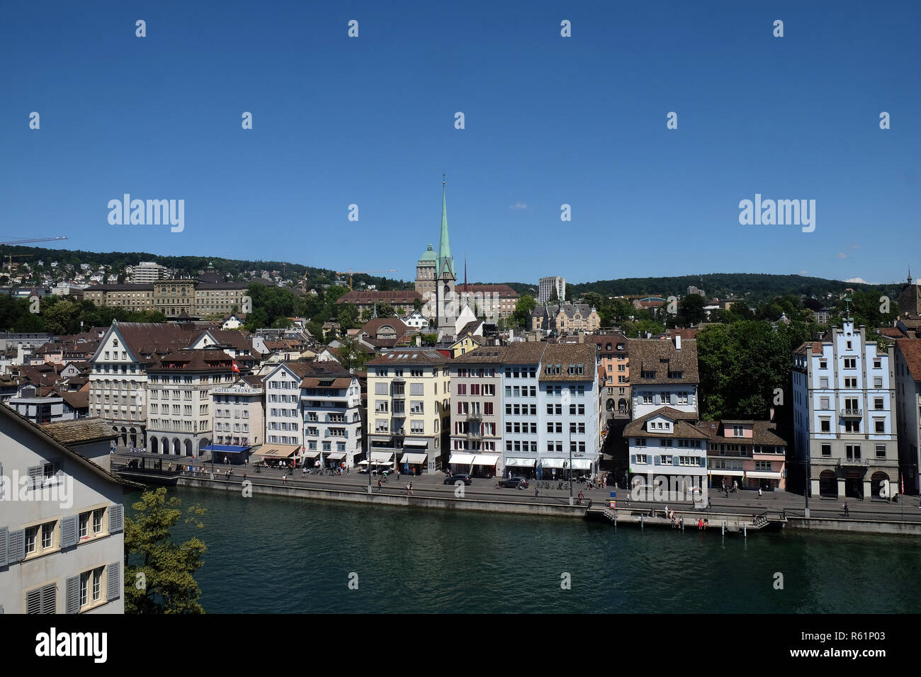 Vista panoramica del centro storico della città di Zurigo, Svizzera Foto Stock