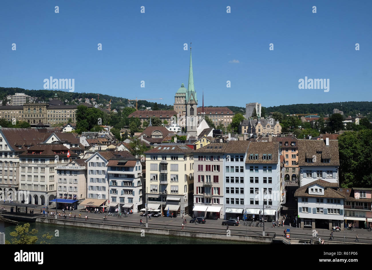 Vista panoramica del centro storico della città di Zurigo, Svizzera Foto Stock