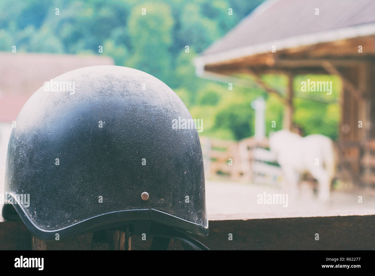 Casco di cavalli in attesa di essere utilizzati Foto Stock